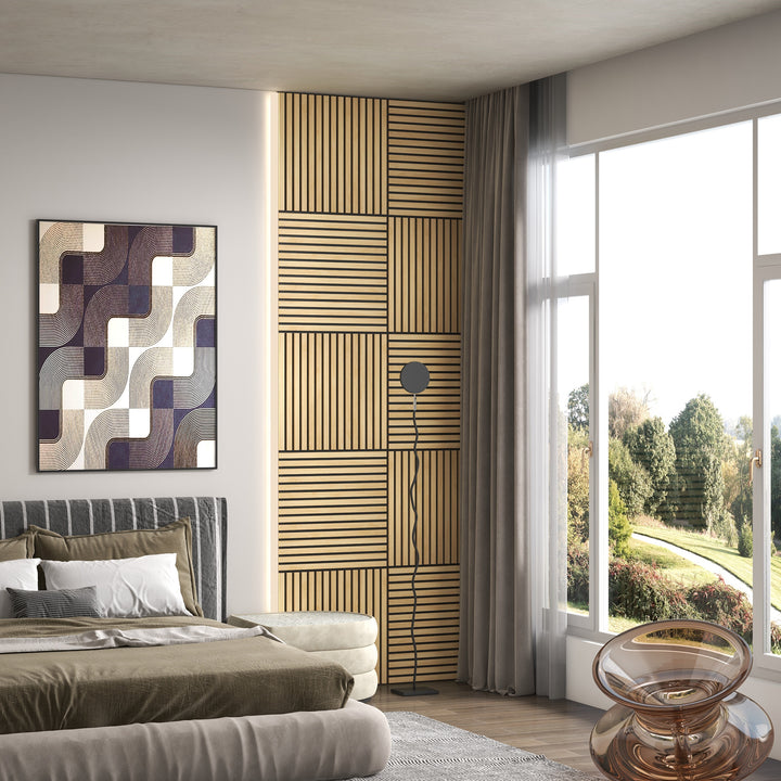 Akustikpanel, lydabsorption, gør-det-selv lamelvæg, mdf og polyester, nem montering, eg