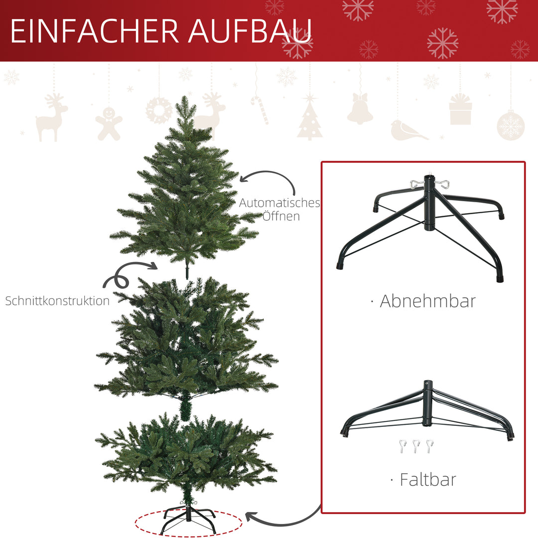 Kunstigt juletræ 180 cm, kunstigt grantræ med 748 spidser, 3 forskellige bladformer, flammehæmmende, med metalfod til indendørs brug