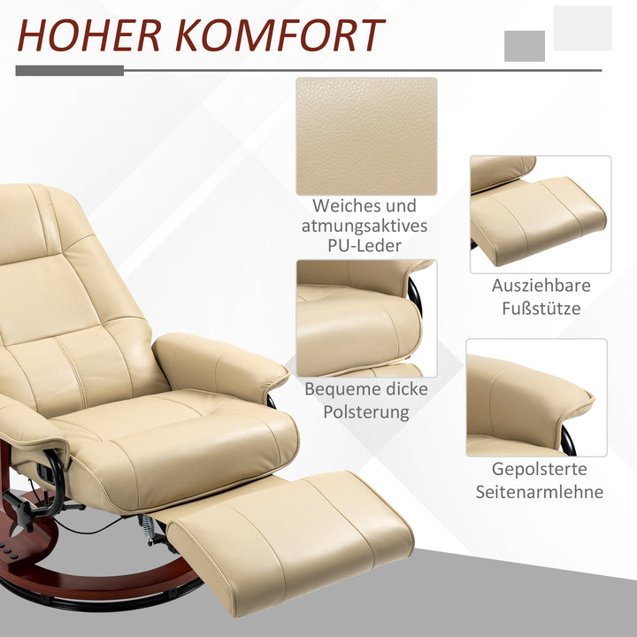 Lænestol med justerbar hældning, med hældningsfunktion, op til 120 kg, kunstlæder, 78 x 87 x 100 cm, cremefarvet