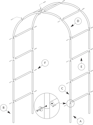 7,9 fod (ca. 2,4 m) høj havebue, espalier, buet ballonbue, klatreplante, metalrørsbue