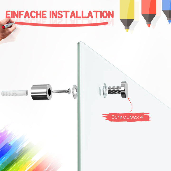 Glas whiteboard, memoboard, whiteboard, 4 penne, 6 magneter, 1 svamp, 1 bakke, hvid