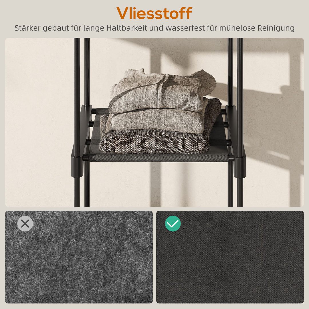 Stofgarderobe med bøjlestang og hylder, til soveværelse eller påklædningsværelse, 111 x 43 x 185 cm, sort