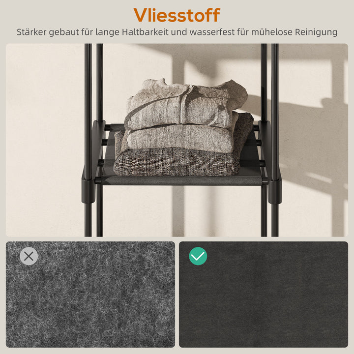 Stofgarderobe med bøjlestang og hylder, til soveværelse eller påklædningsværelse, 111 x 43 x 185 cm, sort