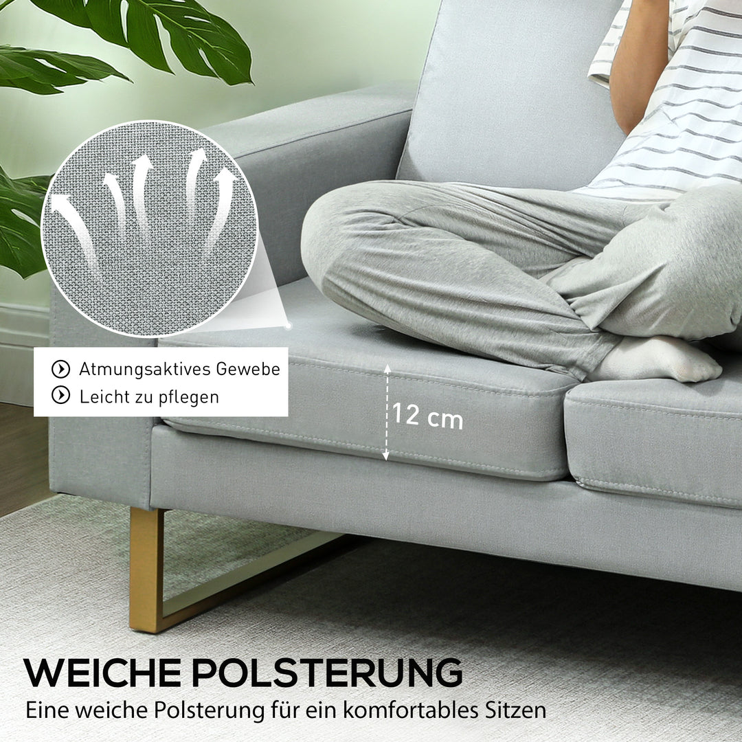 2-Personers sofa, sofa med massivt træstel, metalben, enkelt design, lysegrå