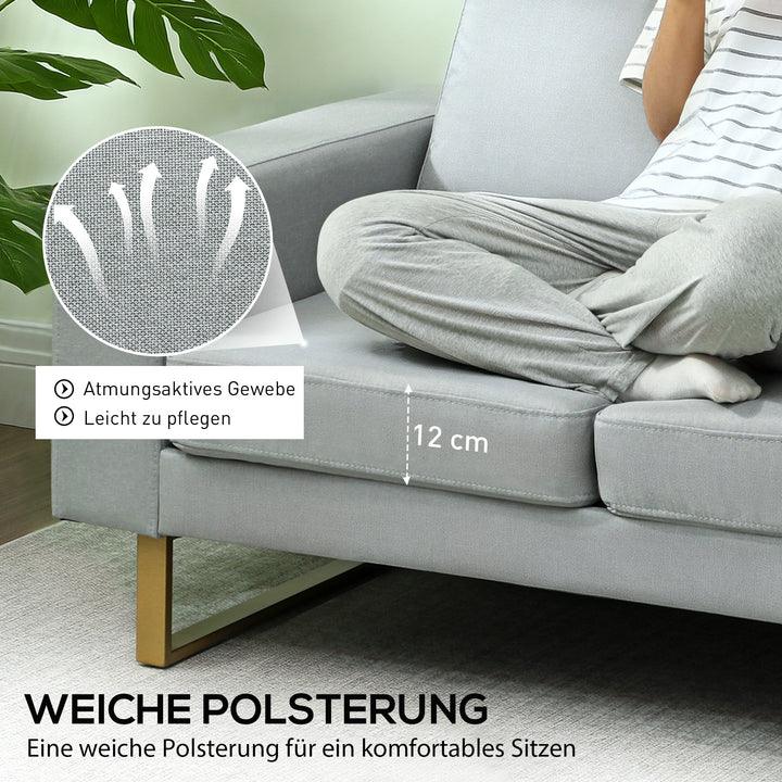 2-Personers sofa, sofa med massivt træstel, metalben, enkelt design, lysegrå