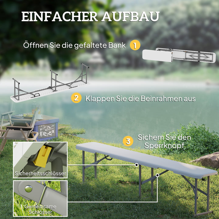 Campingbænk, udendørs plastikbænk, 240 kg lasteevne, hvid