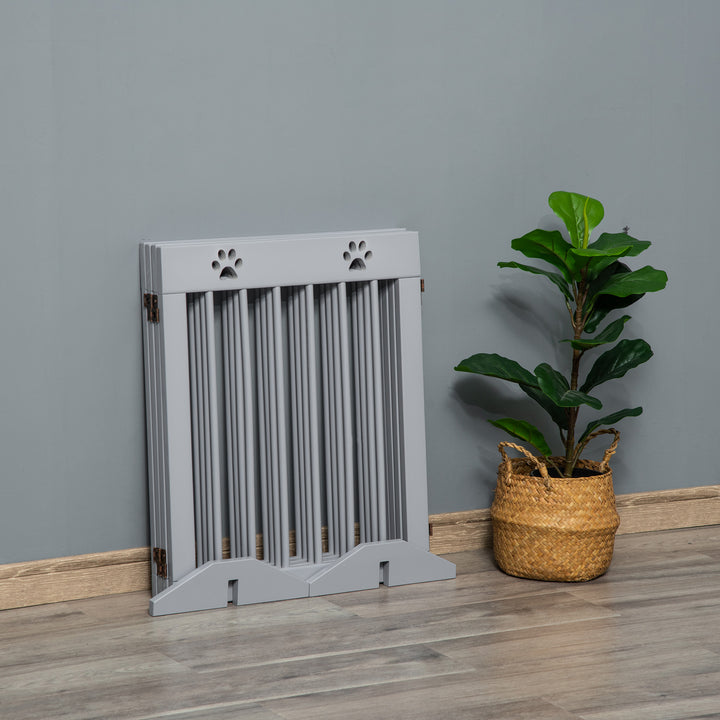 Hundegitter, fyrretræsramme, dobbeltsidet foldbar, poteaftryk, aftagelige fødder, lysegrå