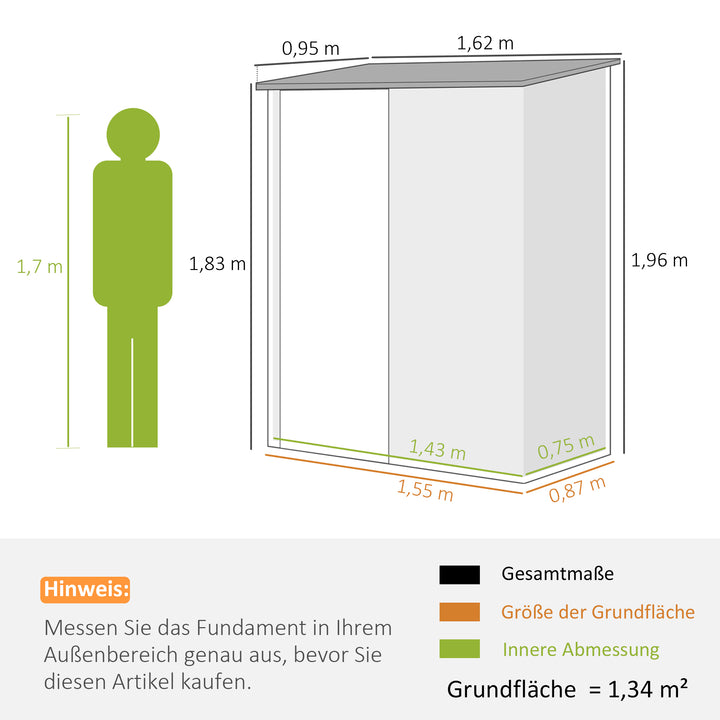 Haveskur, redskabsskur med låsbar dør, vejrbestandig og hylder, 161,5 cm x 94,5 cm x 196 cm, sort
