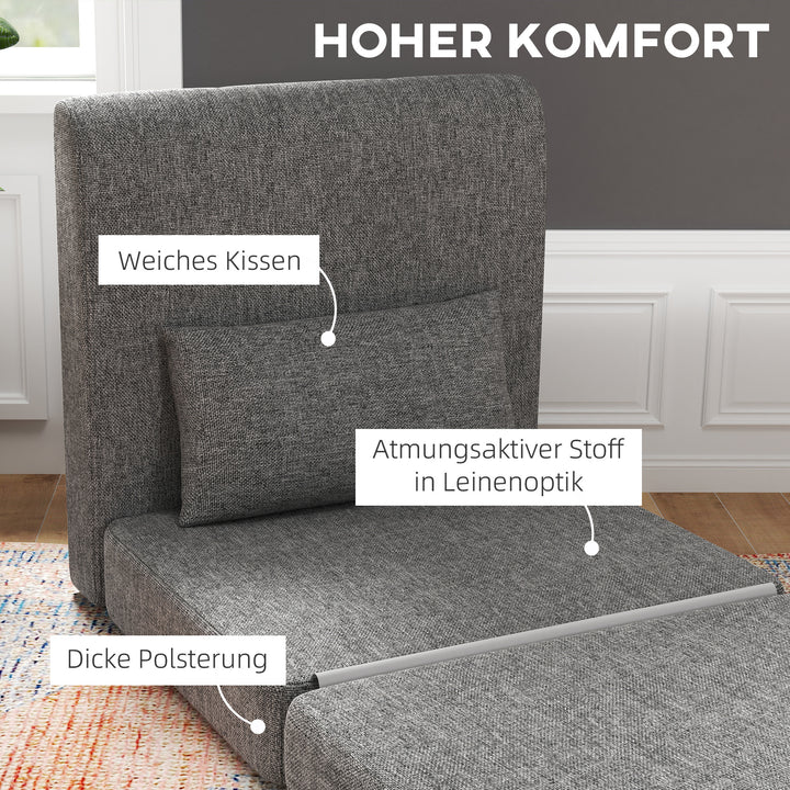 Sovestol, gæstemadras, 3-vejs foldbar, kompakt, metalstel, 80x75x74 cm, grå