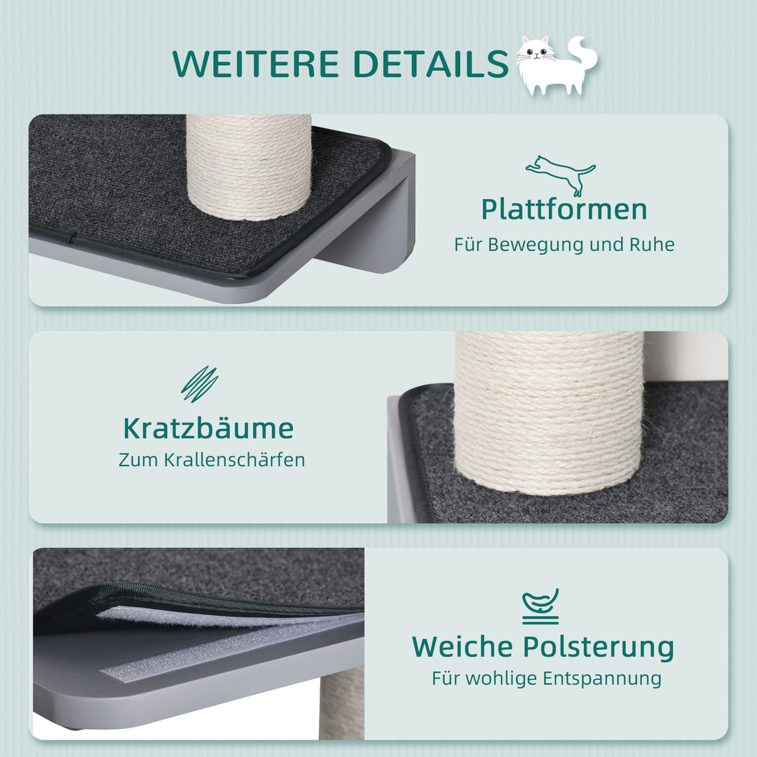 Vægmonteret kradsetræ til katte, træ, lysegrå + beige, 66 x 28 x 137 cm