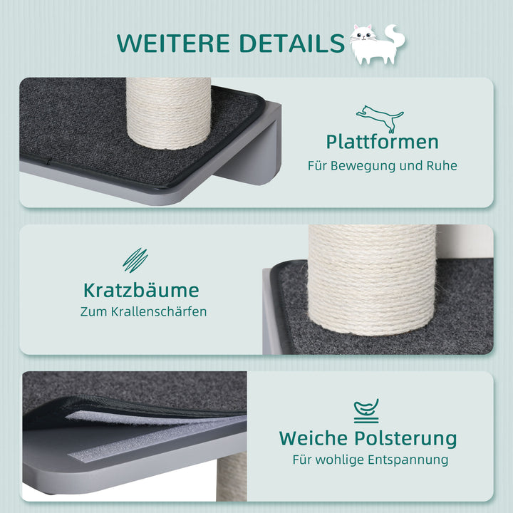 Vægmonteret kradsetræ til katte, træ, lysegrå + beige, 66 x 28 x 137 cm