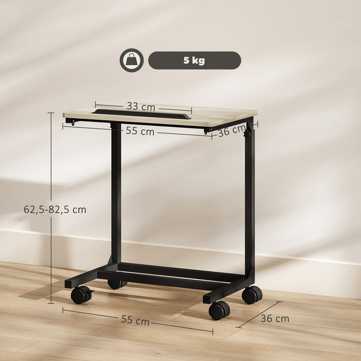 Sidebord, skrivebord, natbord, højdejusterbart, 4 hjul, metalstel