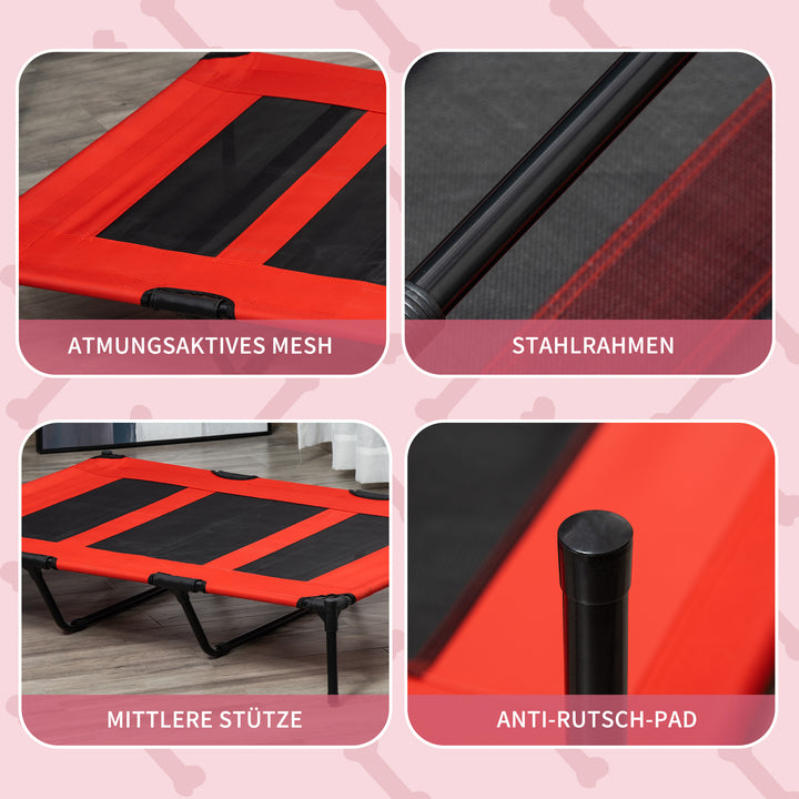 Sammenklappelig højdejusterbar hundeseng til udendørs brug, 122 cm x 92 cm x 23 cm, rød + sort