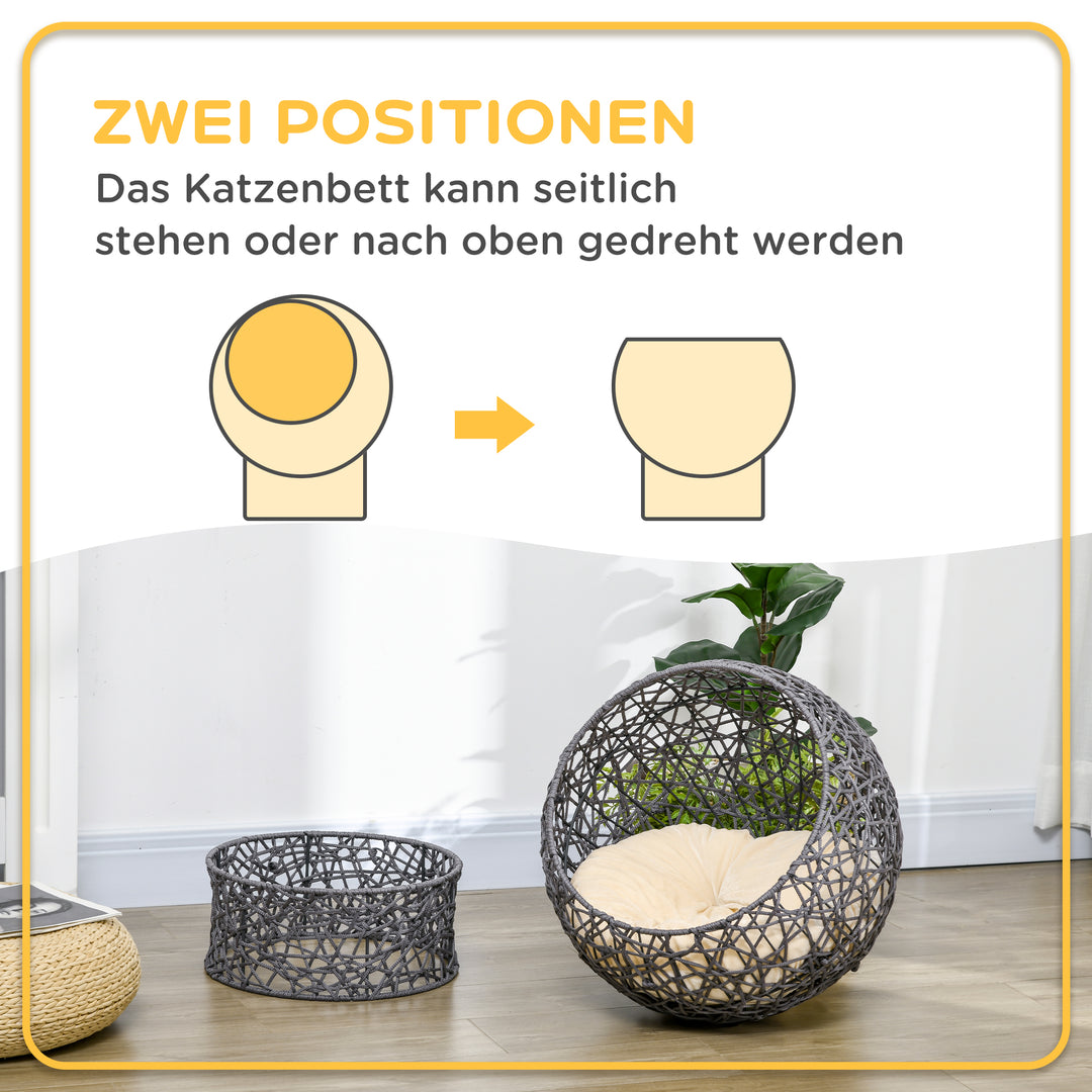 Kattekurv, kattehule inklusive hynde, 2-delt, 50 cm x 50 cm x 60 cm, cremehvid + antracit