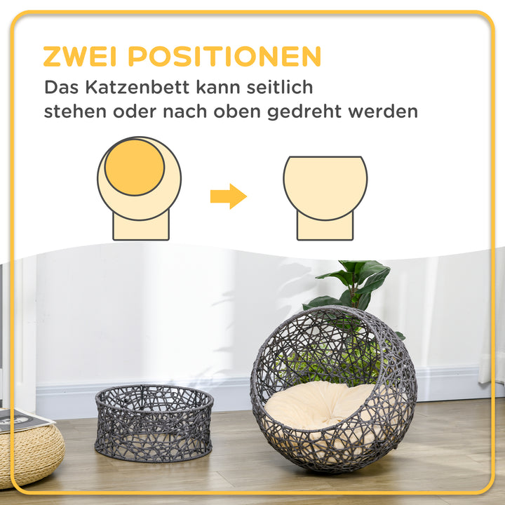 Kattekurv, kattehule inklusive hynde, 2-delt, 50 cm x 50 cm x 60 cm, cremehvid + antracit