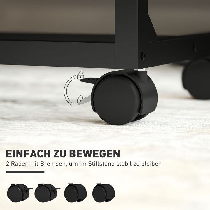 Sidebord, skrivebord, natbord, højdejusterbart, 4 hjul, metalstel