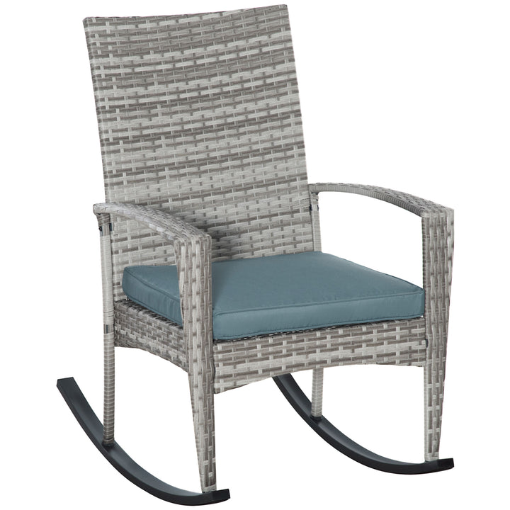 Gyngestol, havestol med hynde, polyrattan og metal, grå, 66 x 88 x 98 cm