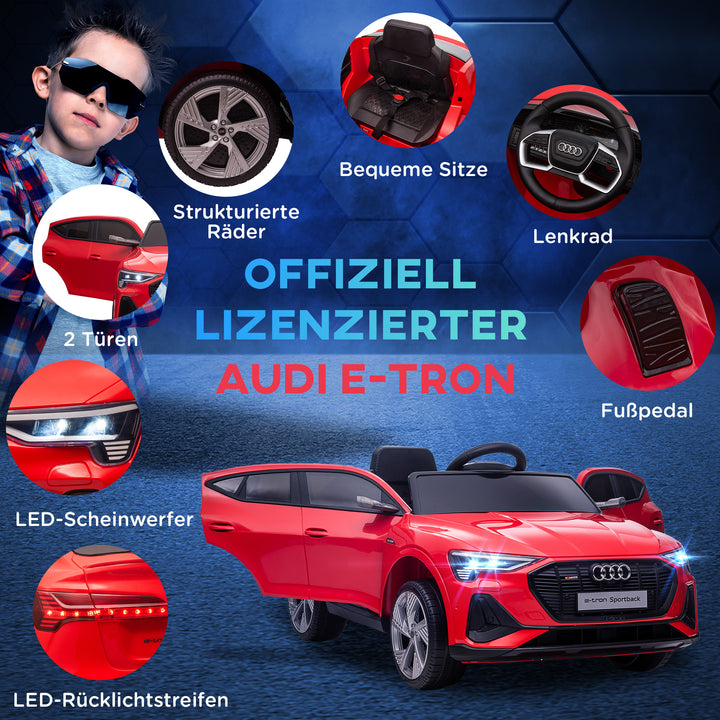 Elbil til børn, op til 5 km/t, med sikkerhedssele, fjernbetjening, forlygter, musikfunktion, rød