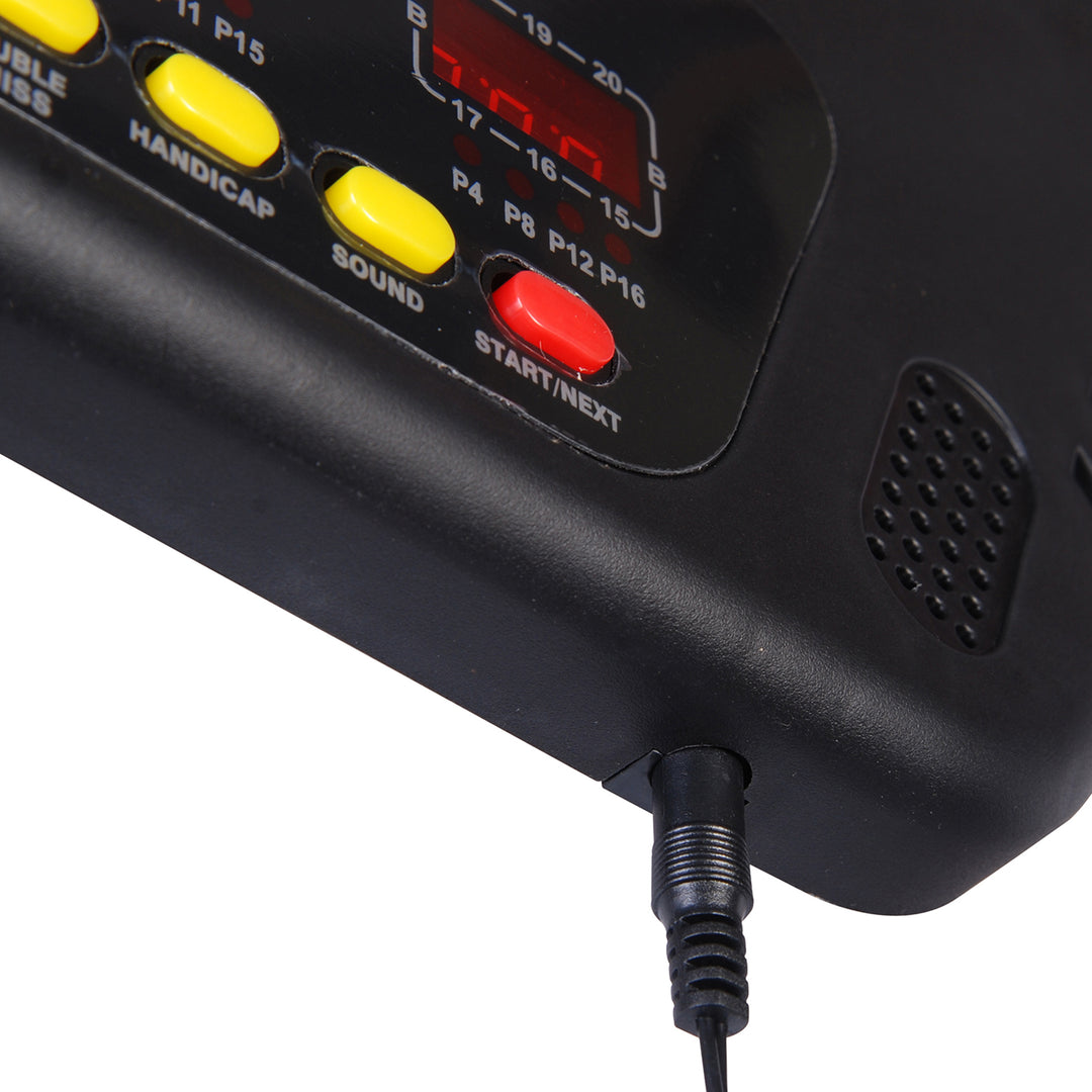 Elektronisk dartskivesæt med LED-display, automatisk scoring, lydeffekter, 6 pile, 24 pilhoveder, 27 spil og 243 scoringsmuligheder til 16 spillere, 44 x 51,5 x 3,2 cm