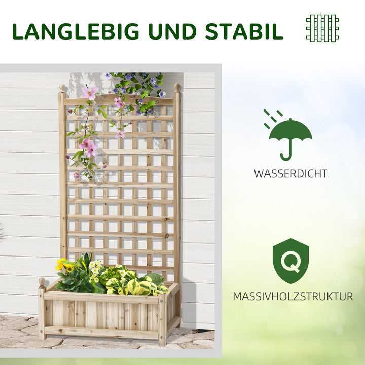 Højbed med espalier, blomsterkasse, espalier, rosenbue med espalier til klatreplanter, havetræ, natur 64 x 28 x 120 cm