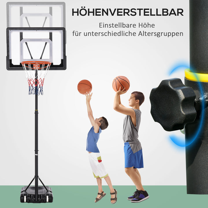 Basketballstativ med hjul 83x55cm bagplade, mobil basketballkurv med stativ, justerbar kurvhøjde 156 til 210 cm, basketballsystem til børn og teenagere, til udendørs brug