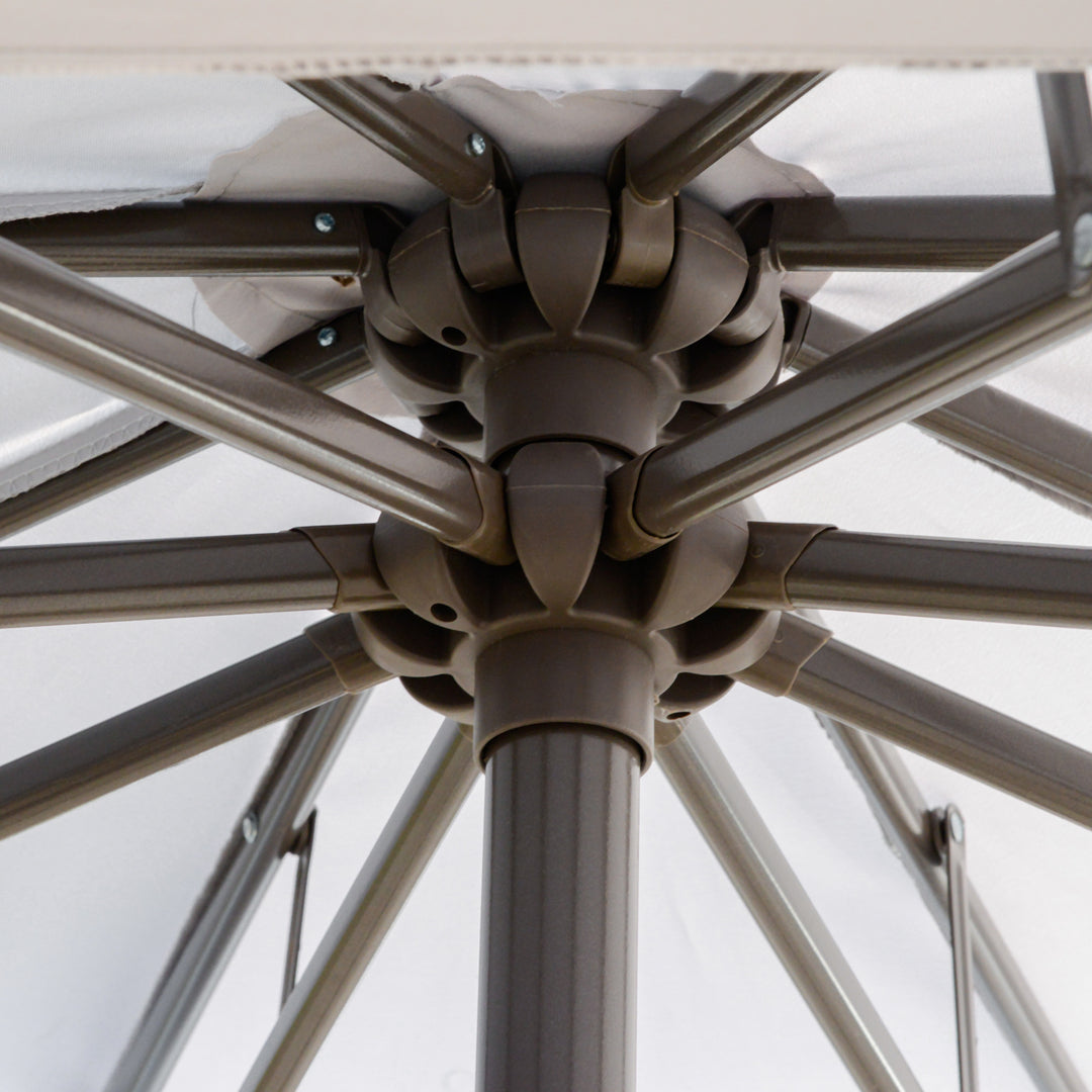 Parasol fritbærende parasol ø2,67 x 2,45 m svingparasol med dobbelt tag krydsfod stål udendørs solbeskyttelse polyester stål lysegrå