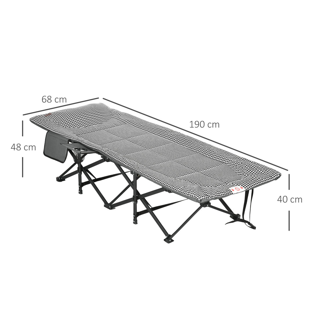 Foldbar liggestol med 1 sidelomme og 1 kopholder, 68 cm x 186 cm x 48 cm, sort og hvid