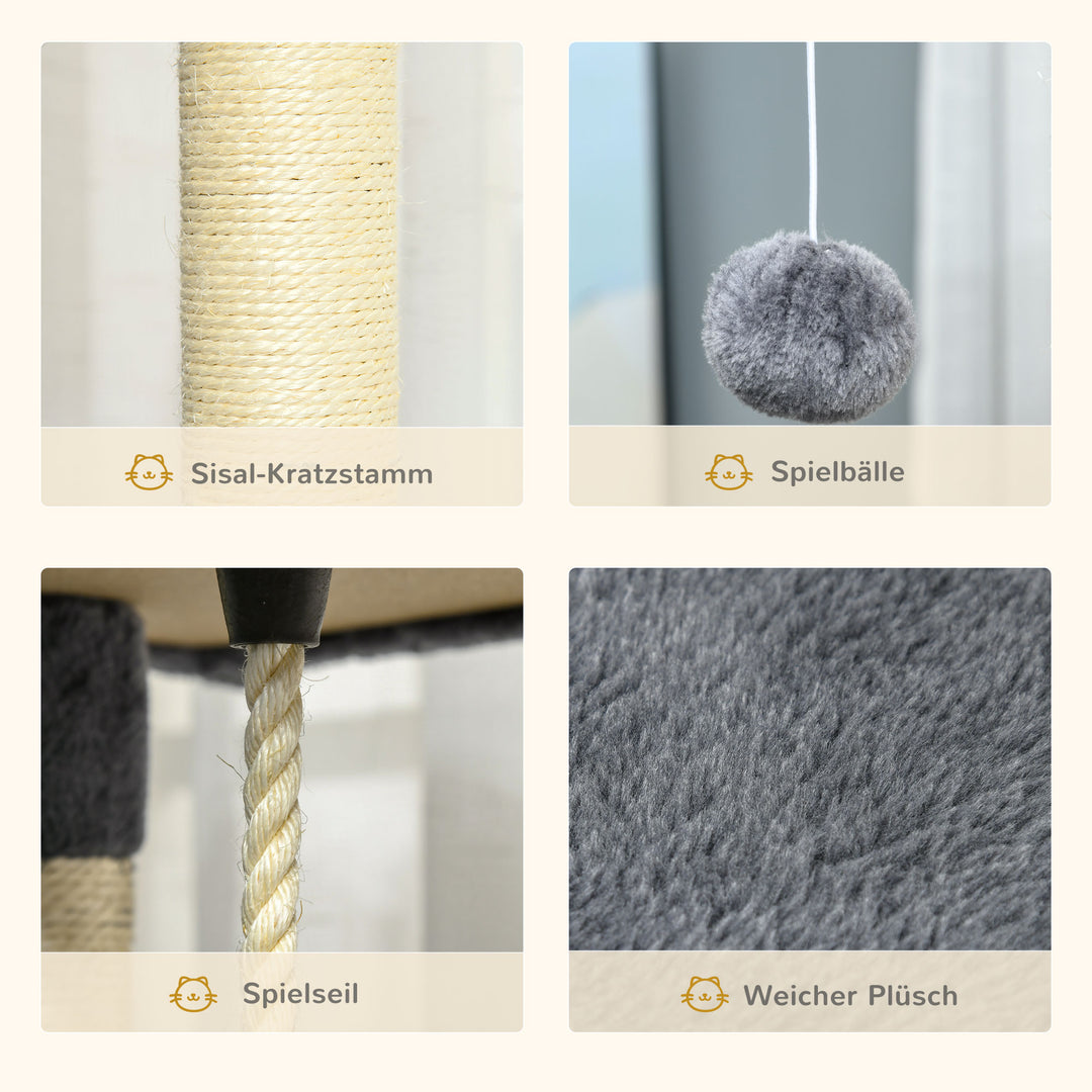 Kradsetræ med 2 hængekøjer og 2 kattehuler inklusive plys sisal reb legetøj lysegrå