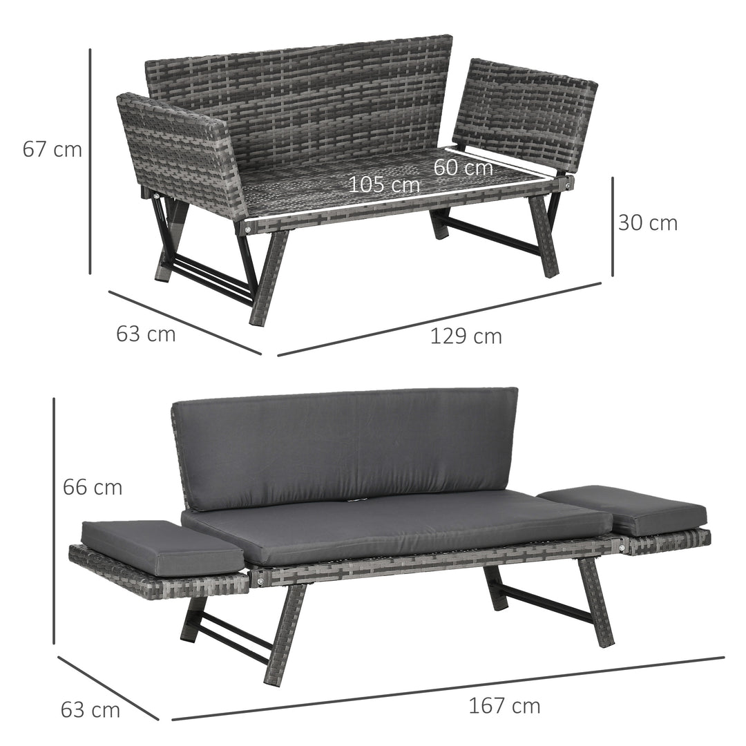 Polyrattan havesofa 2-personers havemøbler lounge sofa havebænk havelænestol sammenklappelige armlæn stålgrå 129 x 63 x 67 cm