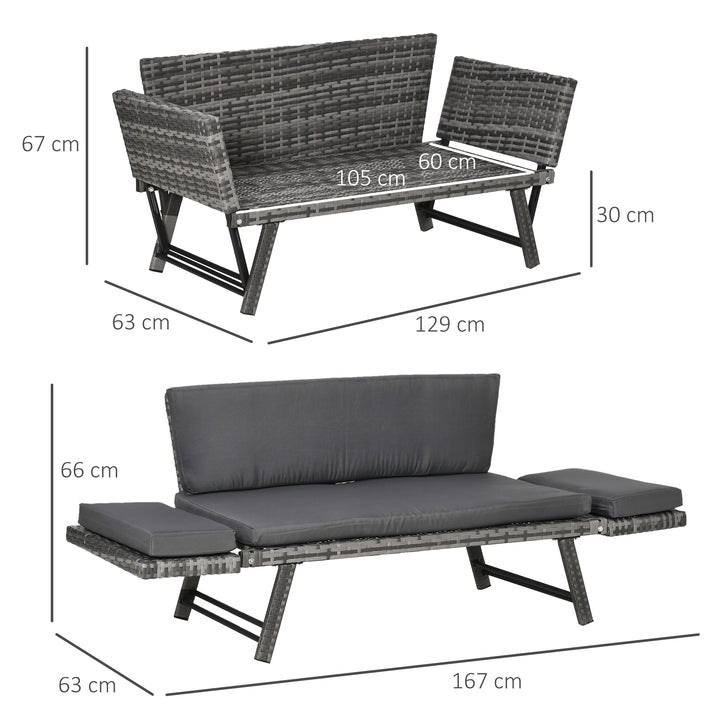 Polyrattan havesofa 2-personers havemøbler lounge sofa havebænk havelænestol sammenklappelige armlæn stålgrå 129 x 63 x 67 cm