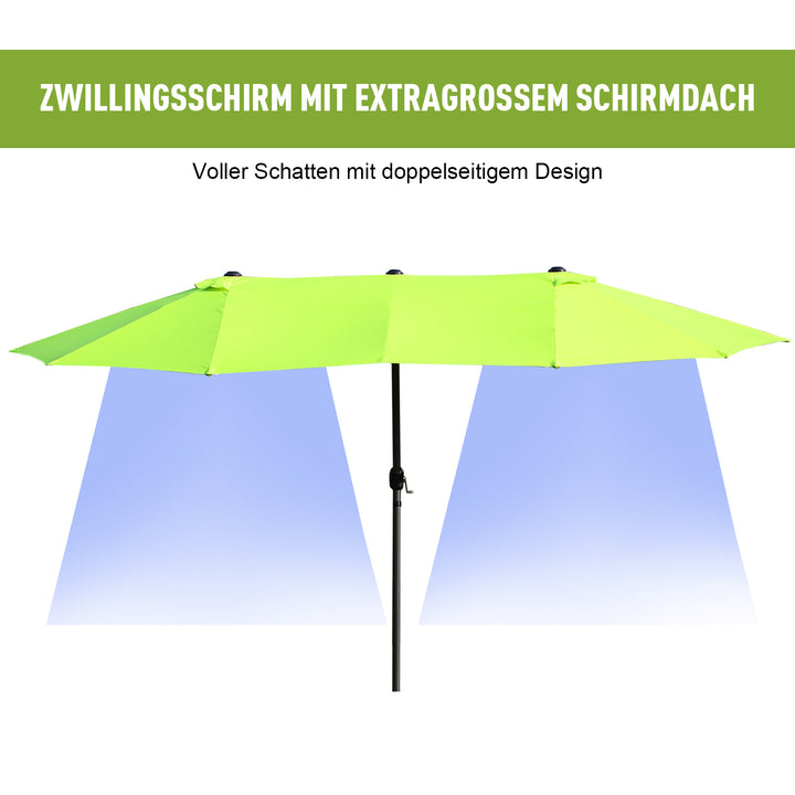 Dobbeltparasol 455 x 270 cm haveparasol med håndsving oval stabil metalstang markedsparasol dobbeltparasol terrasseparasol solbeskyttelse til strand balkon terrasse have grøn