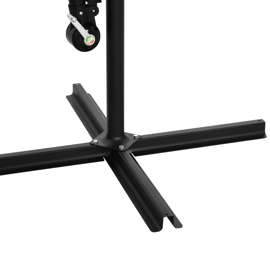 Fritstående parasol Ø3m, drejelig, håndsving, rustfrit stål, polyester, mørkegrå/sort
