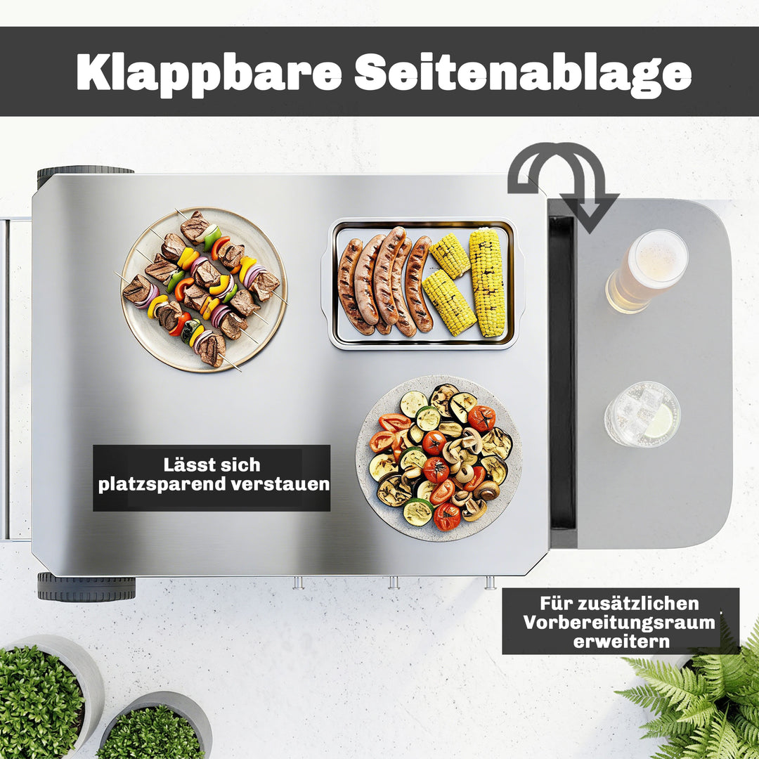 Køkkenvogn med hjul, serveringsvogn med kroge, papirrulleholder, affaldsposestativ, rustfrit stål, 115 x 67,5 x 80,5 cm, sort