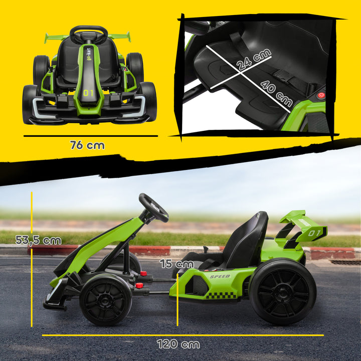 24V elektrisk gokart til børn med driftfunktion, 6-12 år, grøn