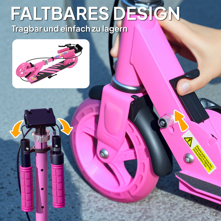 Børnescooter, dobbeltbremser, metalstel, fodstøtte, foldbar, 3-8 år, pink