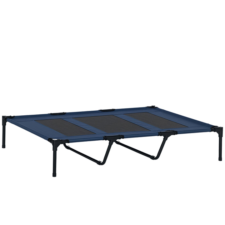 Sammenklappelig hundeseng, udendørs hundeseng, hævet stativ, 122 cm x 92 cm x 23 cm, blå + sort
