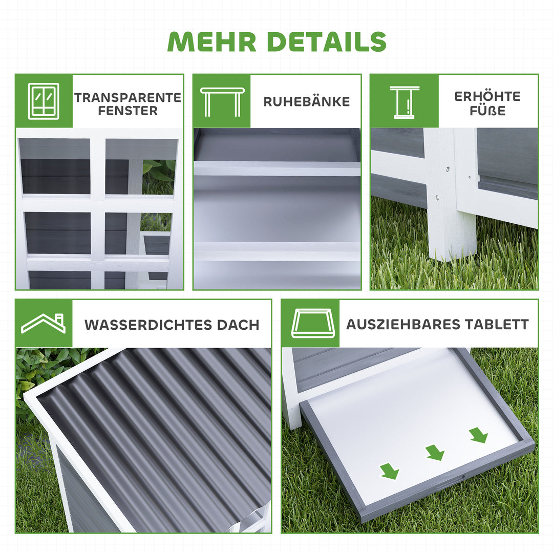 Hønsehus med redekasse til 4-6 kyllinger, vandtæt tag, grantræ, plastik, 100 x 86 x 100 cm, lysegrå