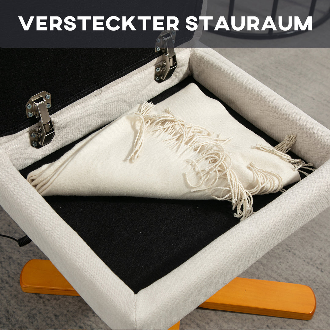 Massagestol med lænefunktion og fodskammel, 145° vipning, polyester, 80 x 86 x 99 cm, cremehvid