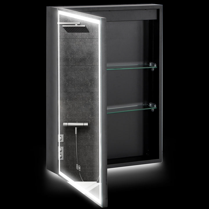 Spejlskab, badeværelsesskab med led, 50 x 70 cm, dæmpbar, anti-dug, sort