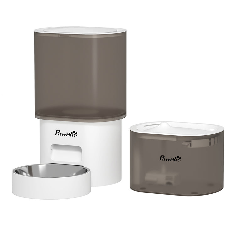 Automatisk foderautomat og 2,5 liters vanddispenser til små hunde og katte, hvid