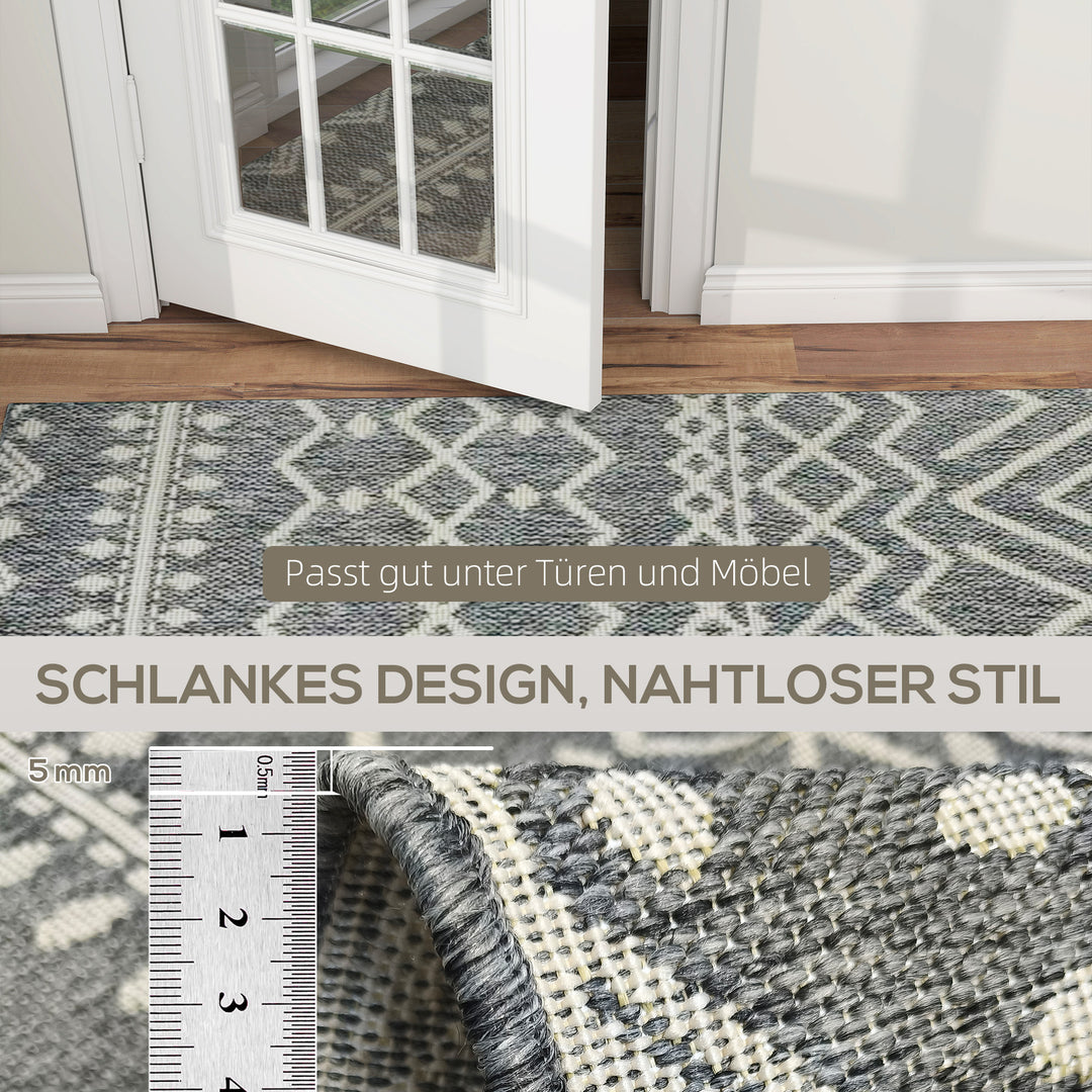 Indendørs/udendørs tæppe, boho design, nem rengøring, grå