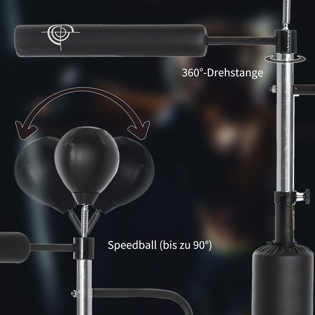 Boksestand stående boksetræner med 2 speed balls reflex bar og sugekop base 160-230cm højdejusterbar velegnet til voksne og teenagere sort