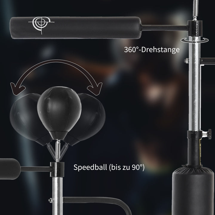 Boksestand stående boksetræner med 2 speed balls reflex bar og sugekop base 160-230cm højdejusterbar velegnet til voksne og teenagere sort