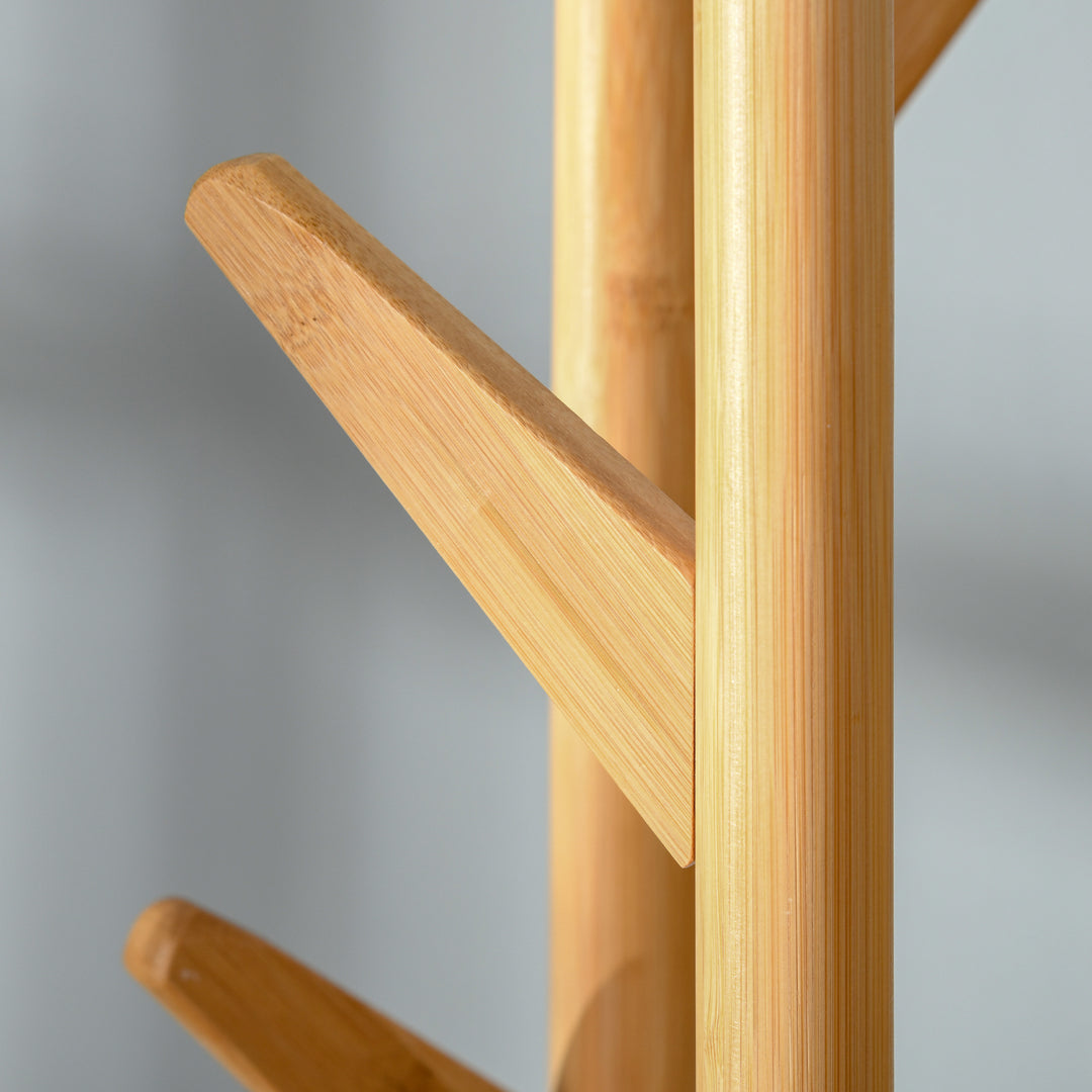 Knagerække, tøjstativ med 12 kroge og paraplystativ, træformet knagerække, moderne jakkestativ til tøj, hat, taske, til stue, soveværelse, bambus, natur + hvid