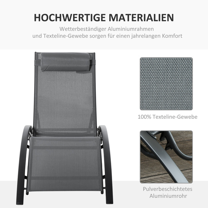 Havestol, solseng, justerbar ryglæn, aluminium, grå