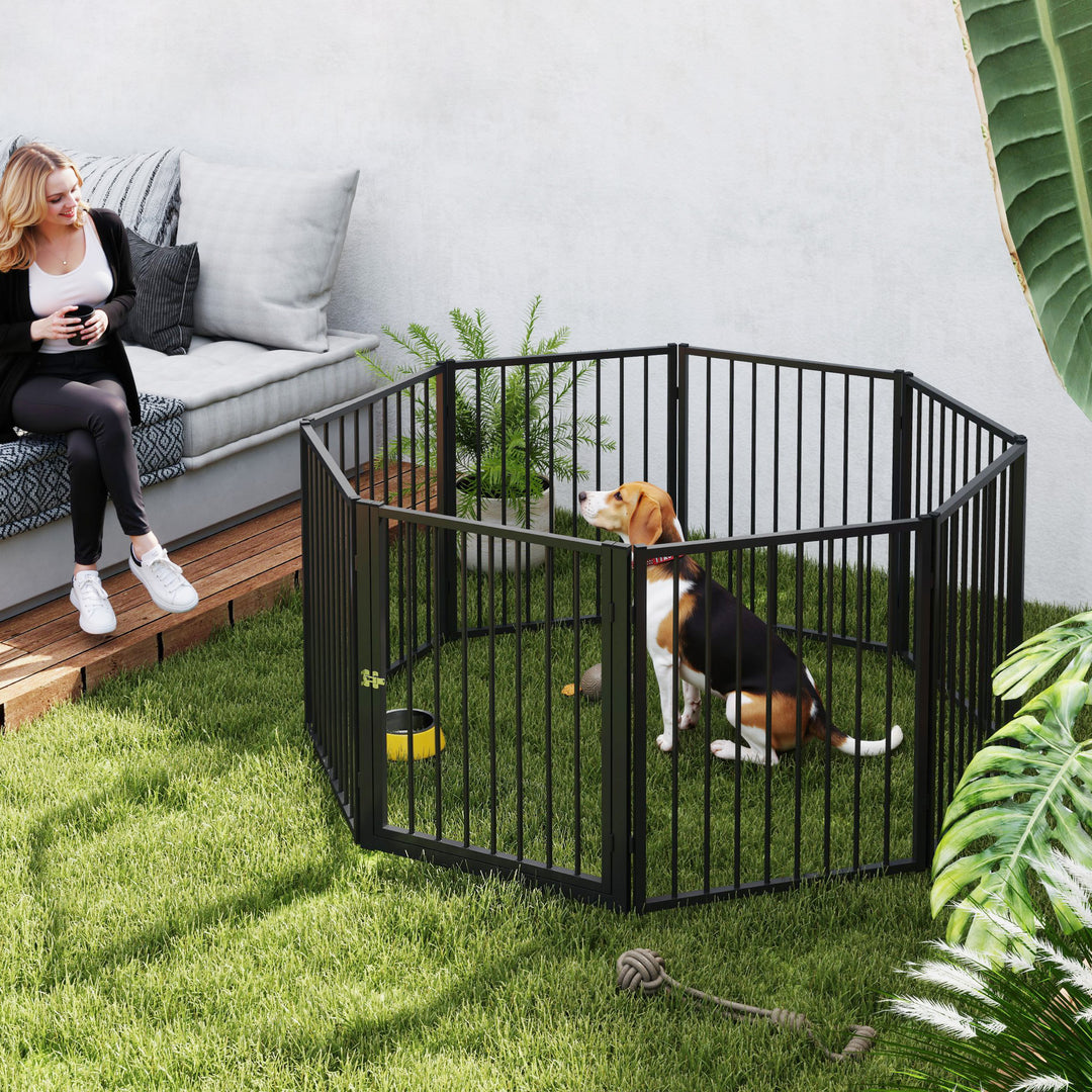 Hvalpegård, hundegård, hvalpegård, 8 paneler med dør, foldbart og bærbart hundehegn, stål, sort