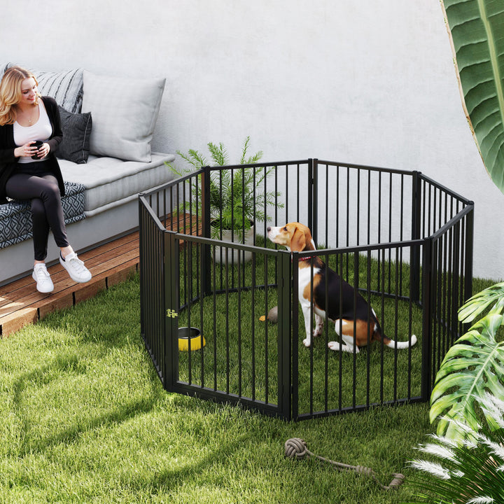 Hvalpegård, hundegård, hvalpegård, 8 paneler med dør, foldbart og bærbart hundehegn, stål, sort