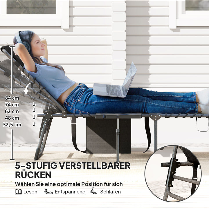 Sammenklappelig liggestol, havestol med nakkestøtte, liggestol med justerbar ryglæn i 5 positioner, op til 120 kg