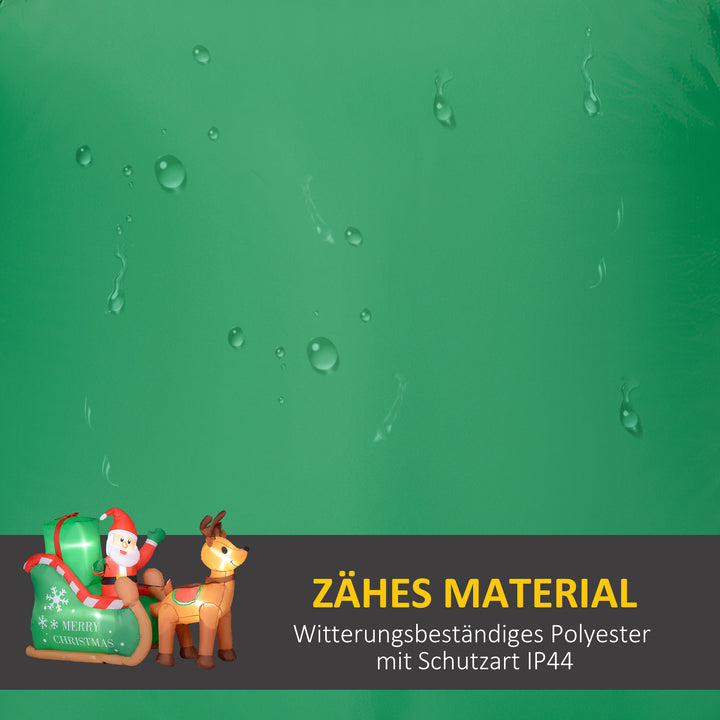 Julemand med kane og rensdyr, oppustelig, hvid led-belysning, 210 x 80 x 140 cm