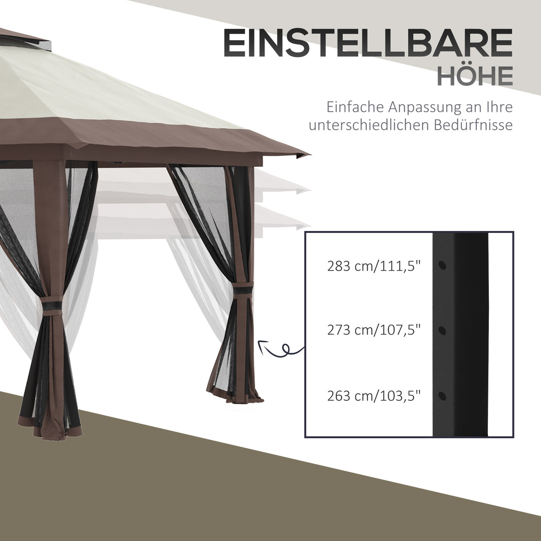 Foldbar pavillon, højdejusterbar, 4 netvægge, ventileret tag, bæretaske, hurtig montering, 4 x 4 x 3 m, beige